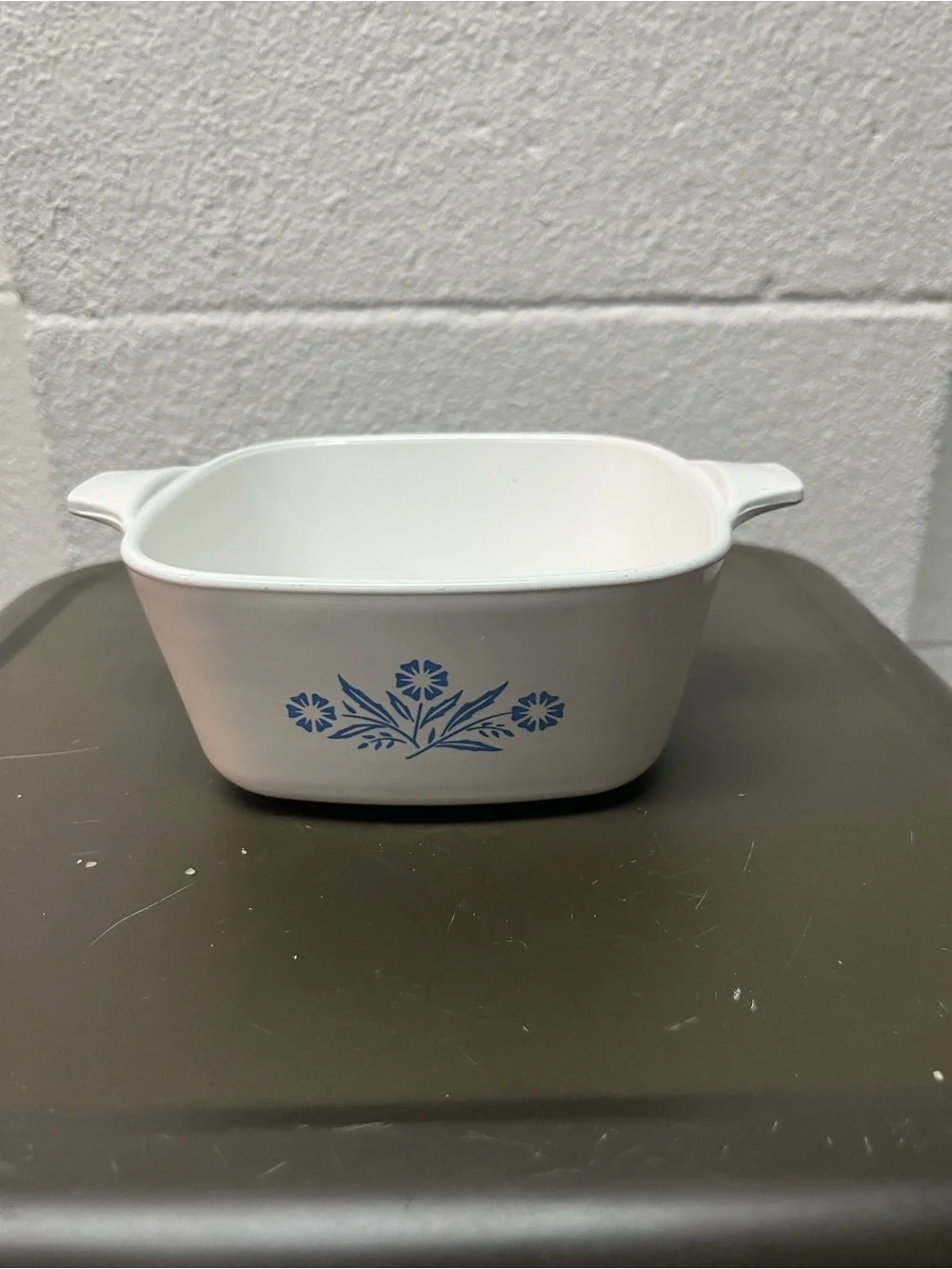 Corningware White Casserole with Blue Floral Design